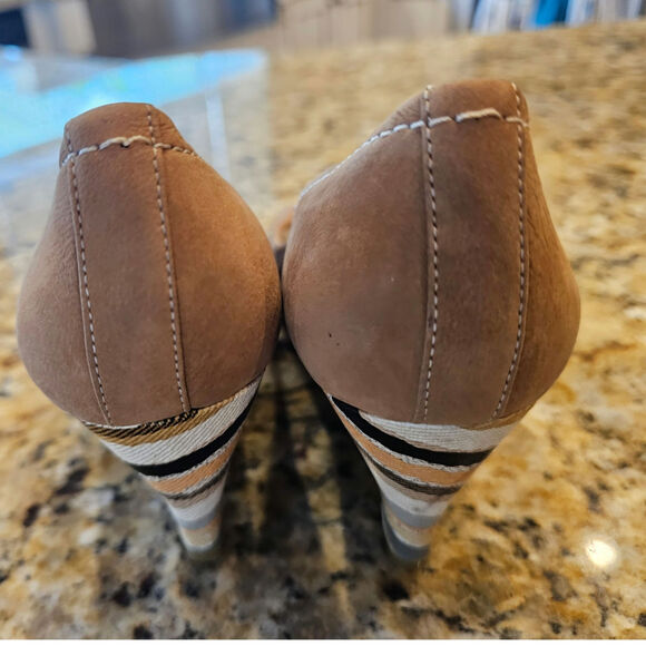 Ann klein poplar I flex 8 M wedges blue striped heel boho open toe career casual - Picture 4 of 8